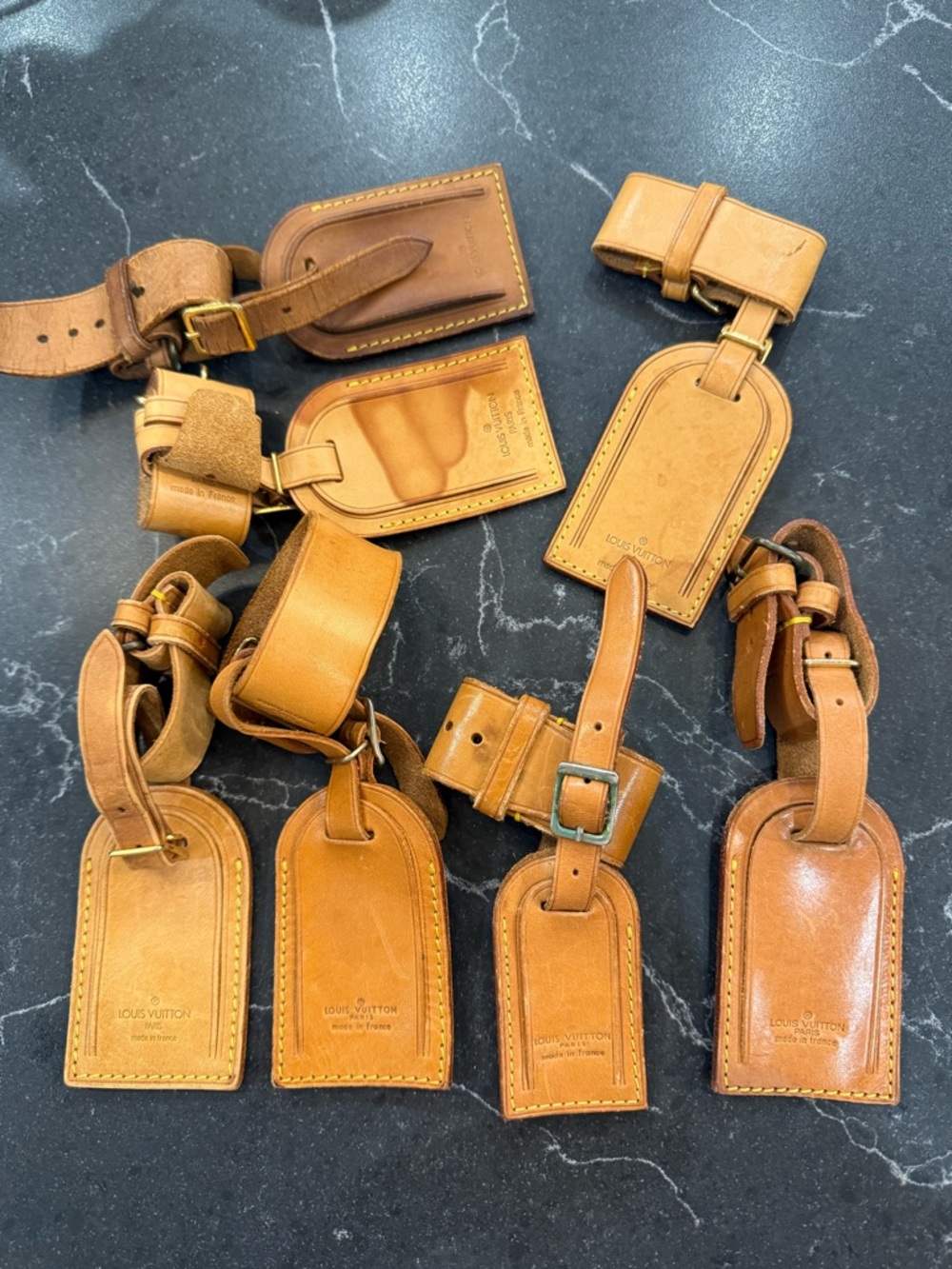 Louis Vuitton Tan Leather Luggage Tag Lot with strap